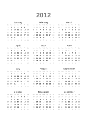 2012 Events Calendar