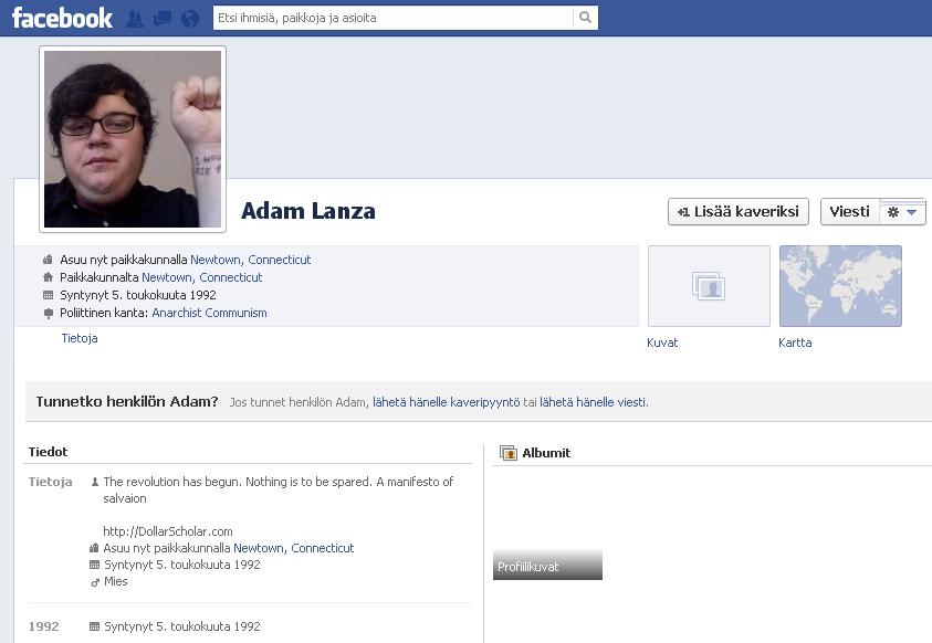 Adam Lanza Facebook Page