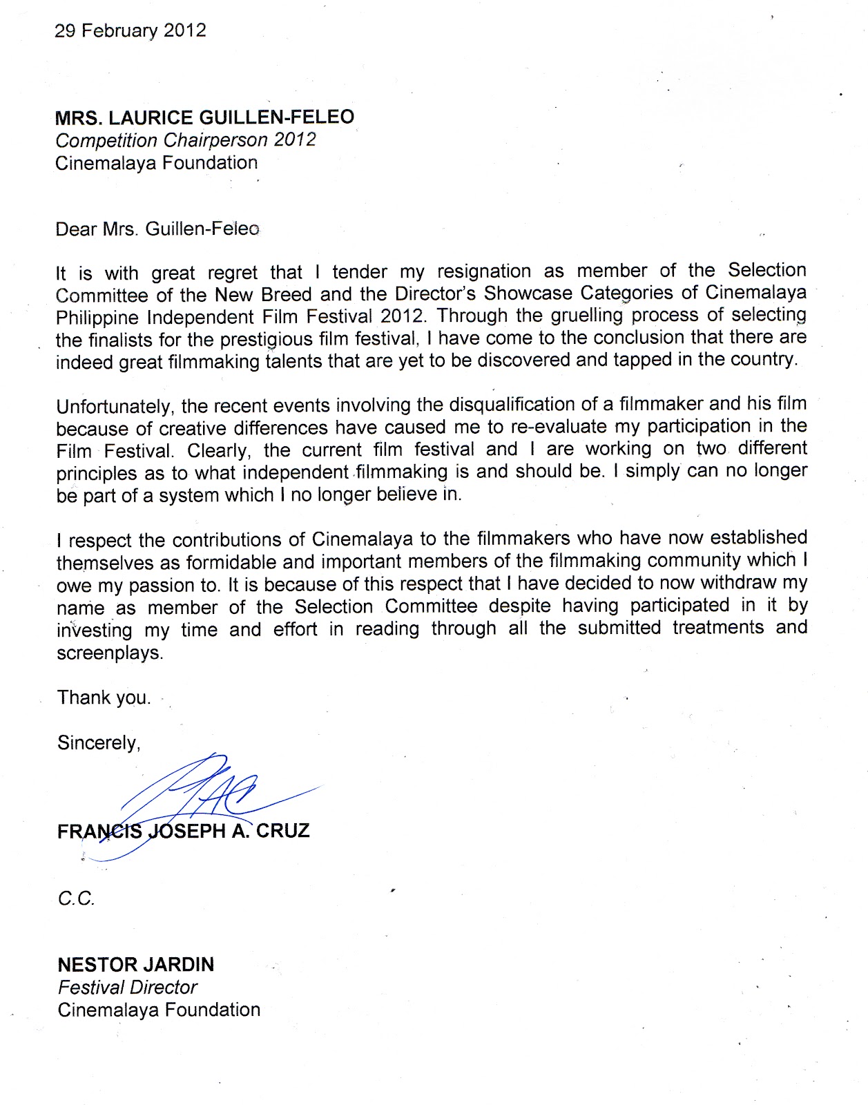 Agreement Letter Between Two Parties