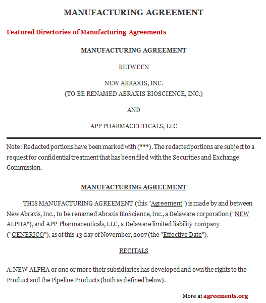 Agreement Sample Contract