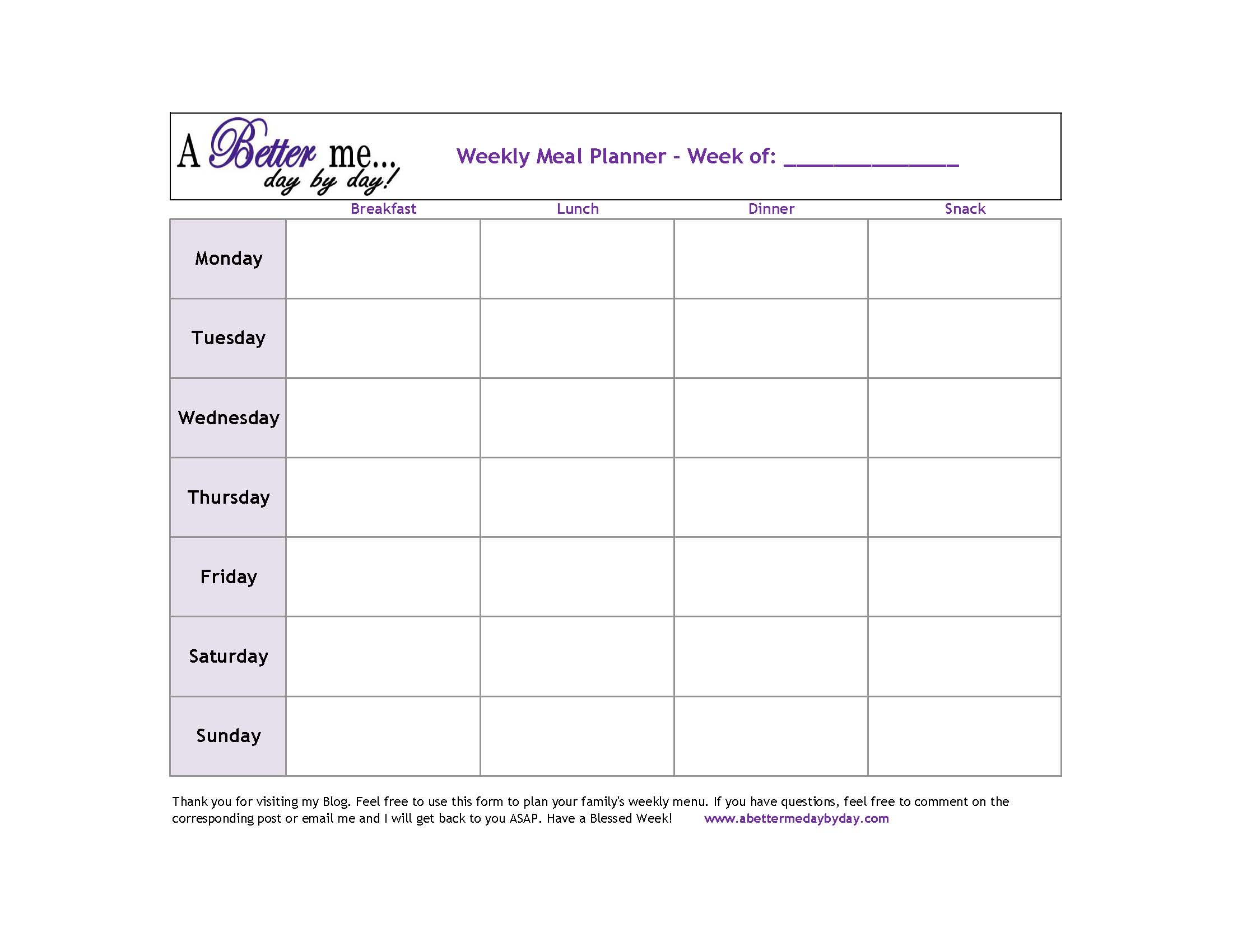 Blank Weekly Schedule Forms Free