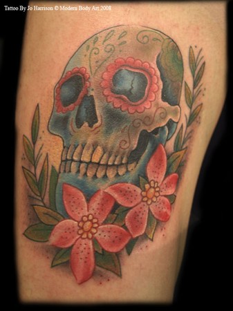 Candy Skull Tattoo Flash