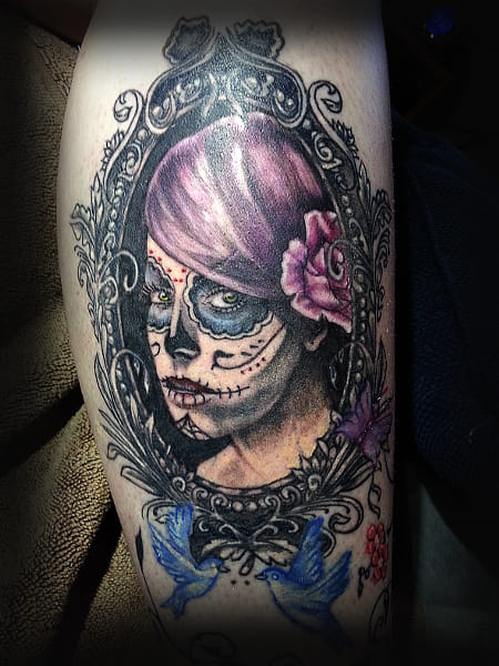 Candy Skull Tattoo Thigh