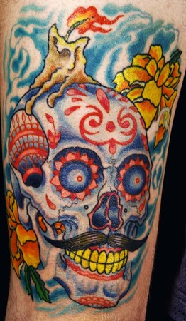 Candy Skull Tattoo Thigh