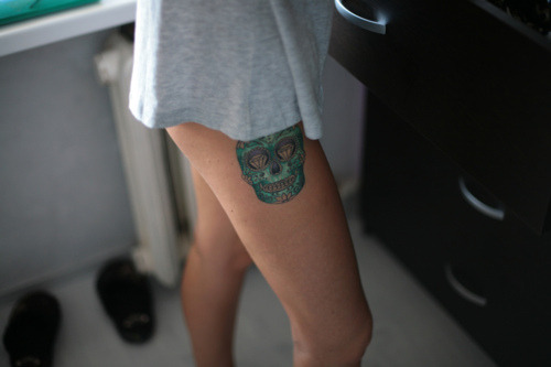 Candy Skull Tattoo Thigh