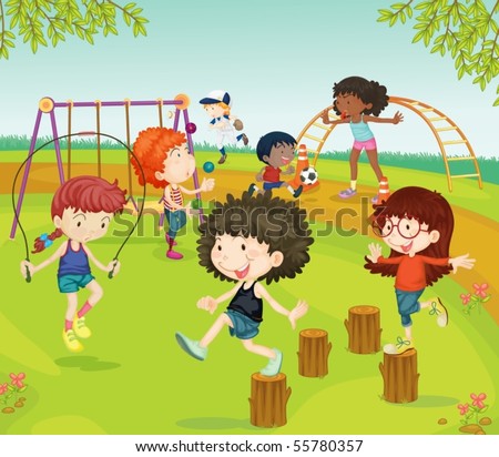 Children Playing In The Park Drawing