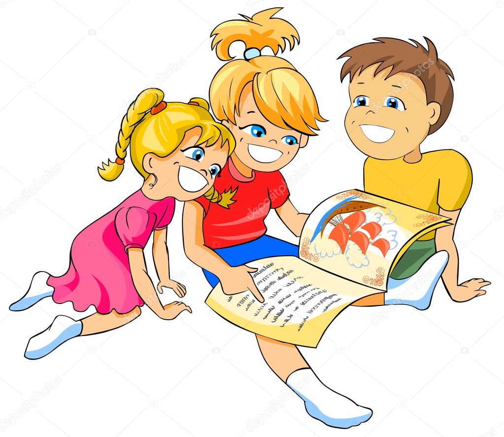 Children Reading Books Clipart