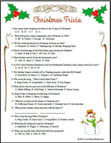 Christmas Quiz Questions For Family