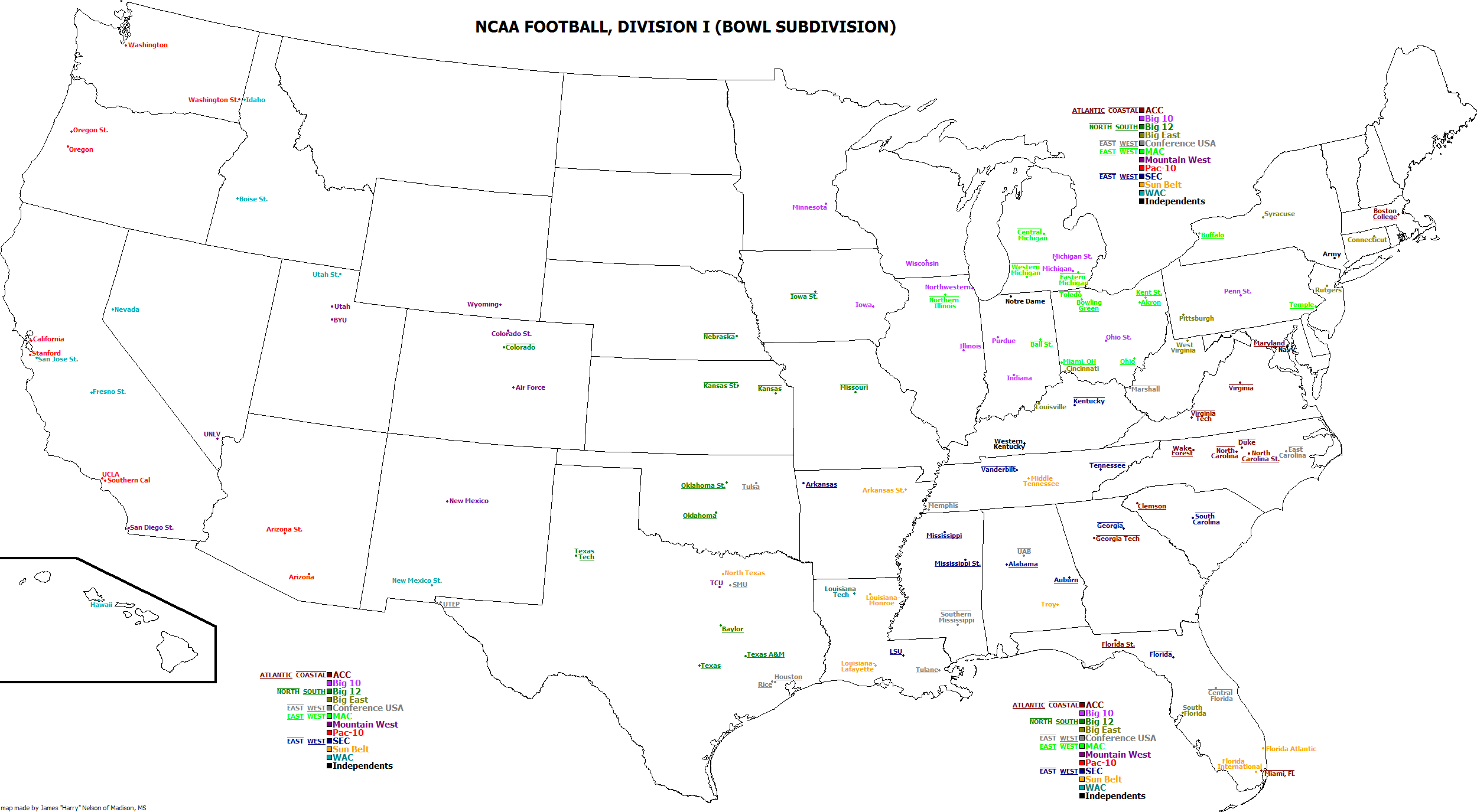 College Football Map Of Teams