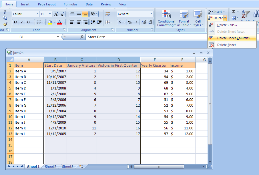 Columns And Rows In Excel 2007