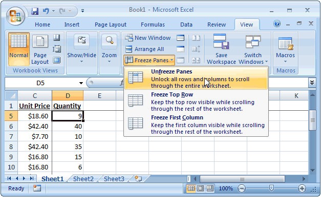 Columns And Rows In Excel 2007