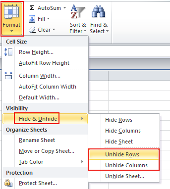 Columns And Rows In Excel 2007