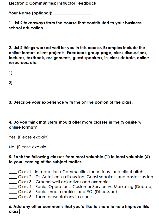 Feedback Form Questions To Ask