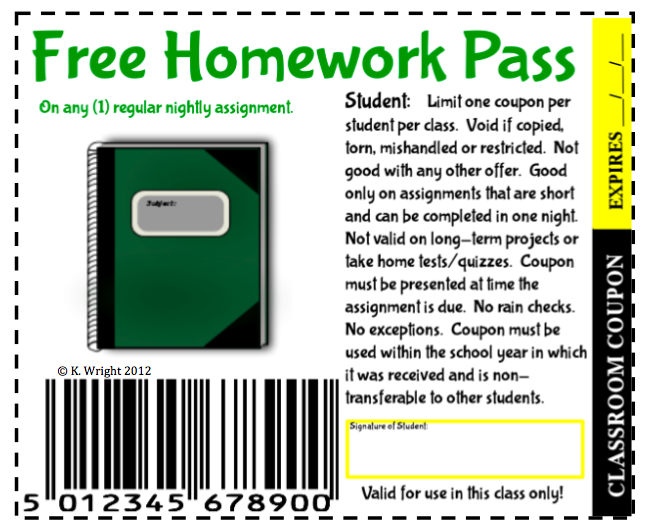 Free Homework Pass Template