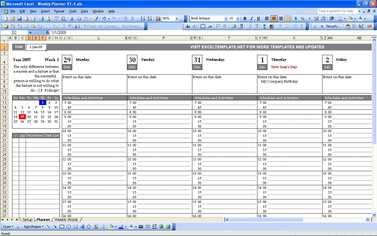 Free Weekly Calendar Template Excel