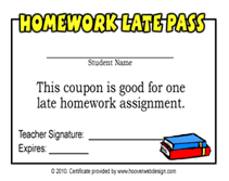 Homework Pass Printable Free