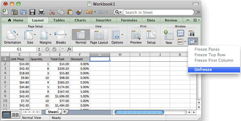 excel 2008 for mac freeze row