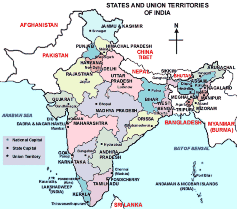India Map With States And Cities