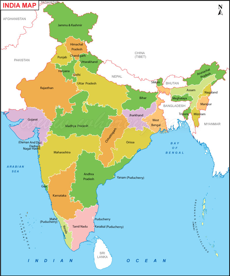 India Map With States And Cities Names