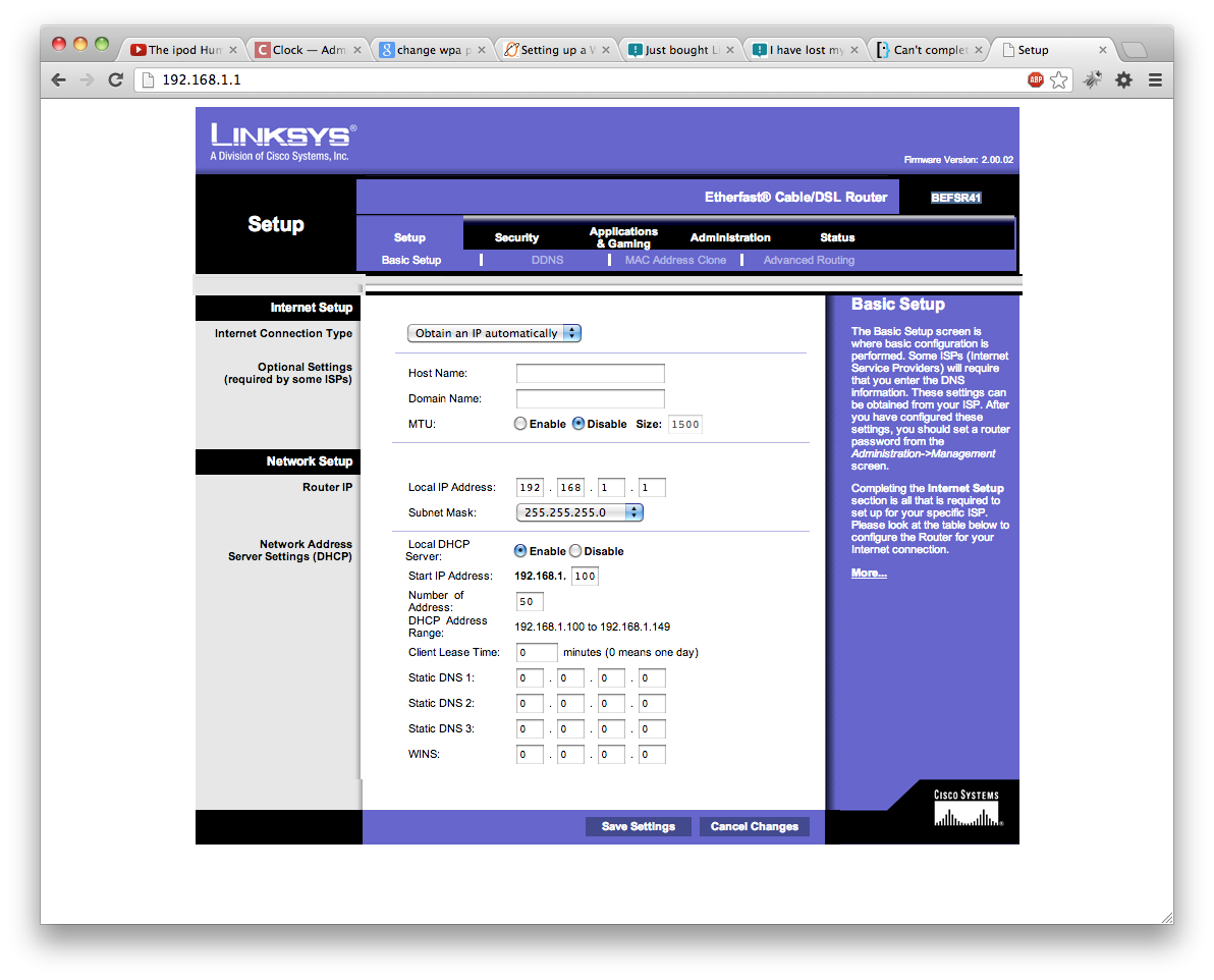 Linksys E1200 Setup Problems