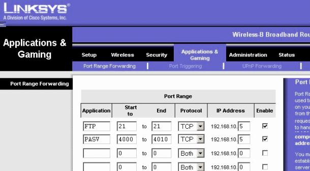 Linksys Router Configuration Web Page