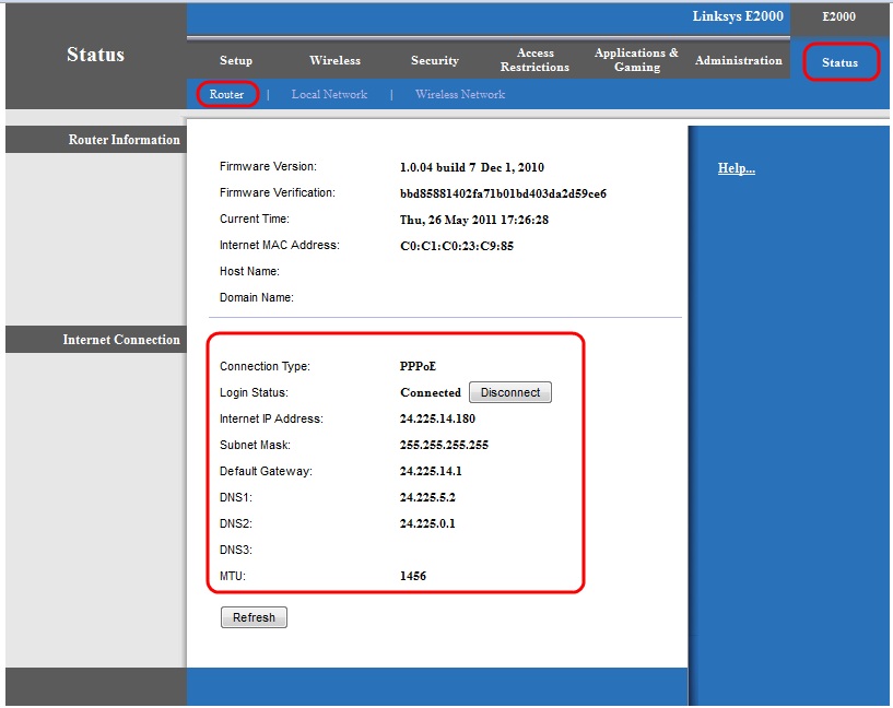 Linksys Router Settings Page