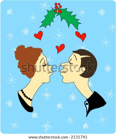 People Kissing Under Mistletoe