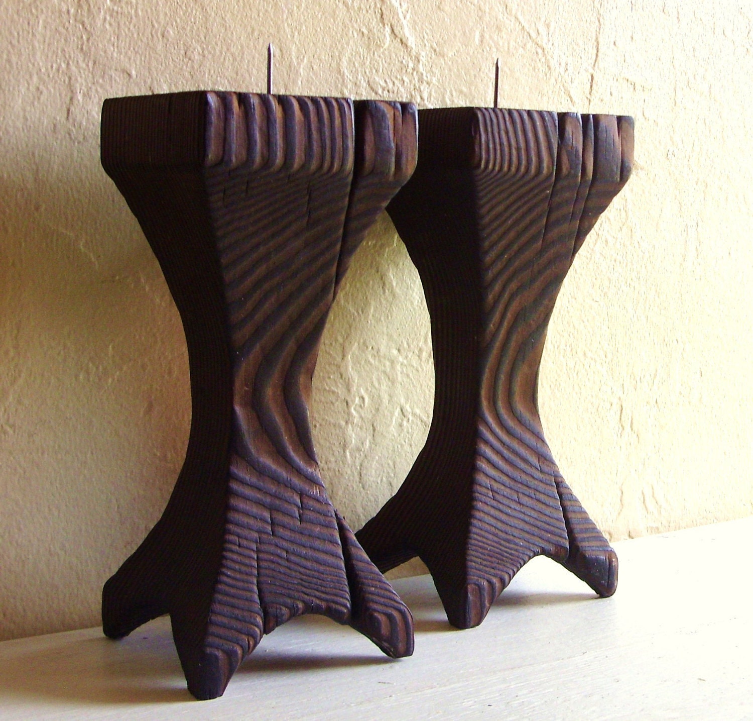 Primitive Candle Holders Wooden