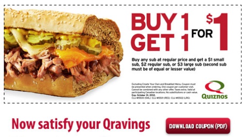 Quiznos Canada Coupons 2012