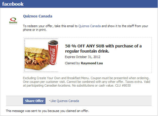 Quiznos Canada Coupons 2012