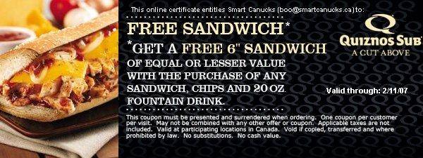 Quiznos Canada Coupons November 2012