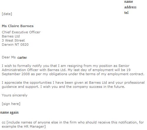 Resignation Letter Format Sample Free