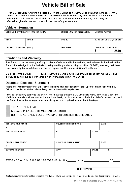 Sale Agreement Format For Car