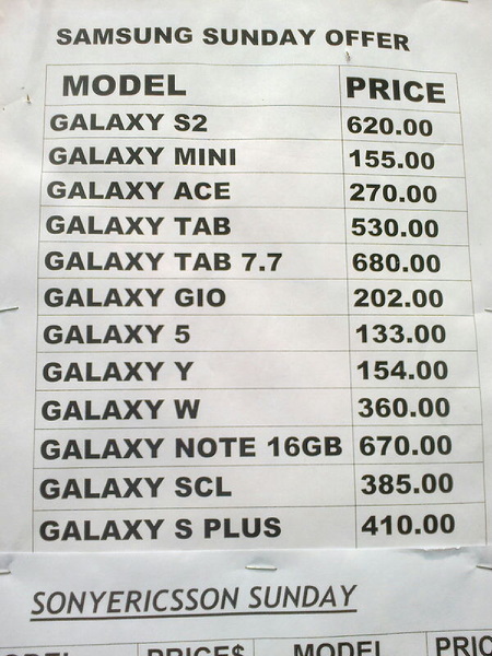Samsung Phones 2012 Price List