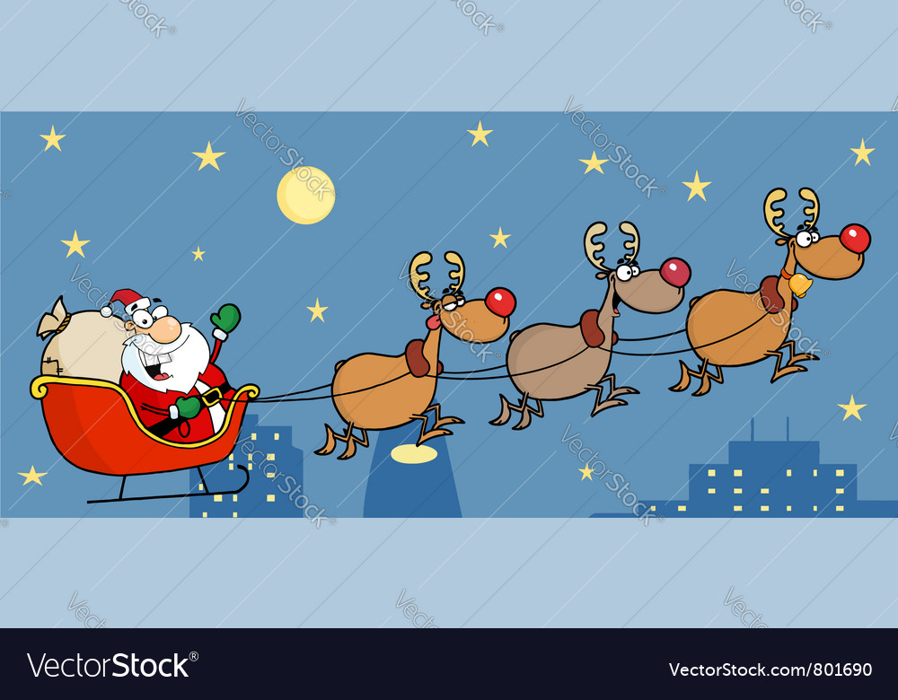 Santa Sleigh And Reindeer Cartoon