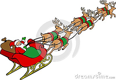 Santa Sleigh And Reindeer Cartoon