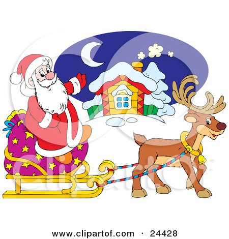 Santa Sleigh And Reindeer Cartoon