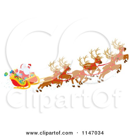 Santa Sleigh And Reindeer Cartoon