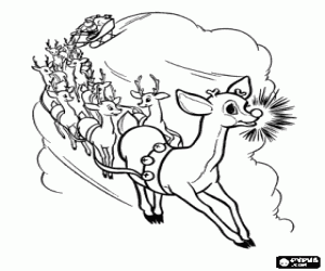 Santa Sleigh And Reindeer Coloring Page