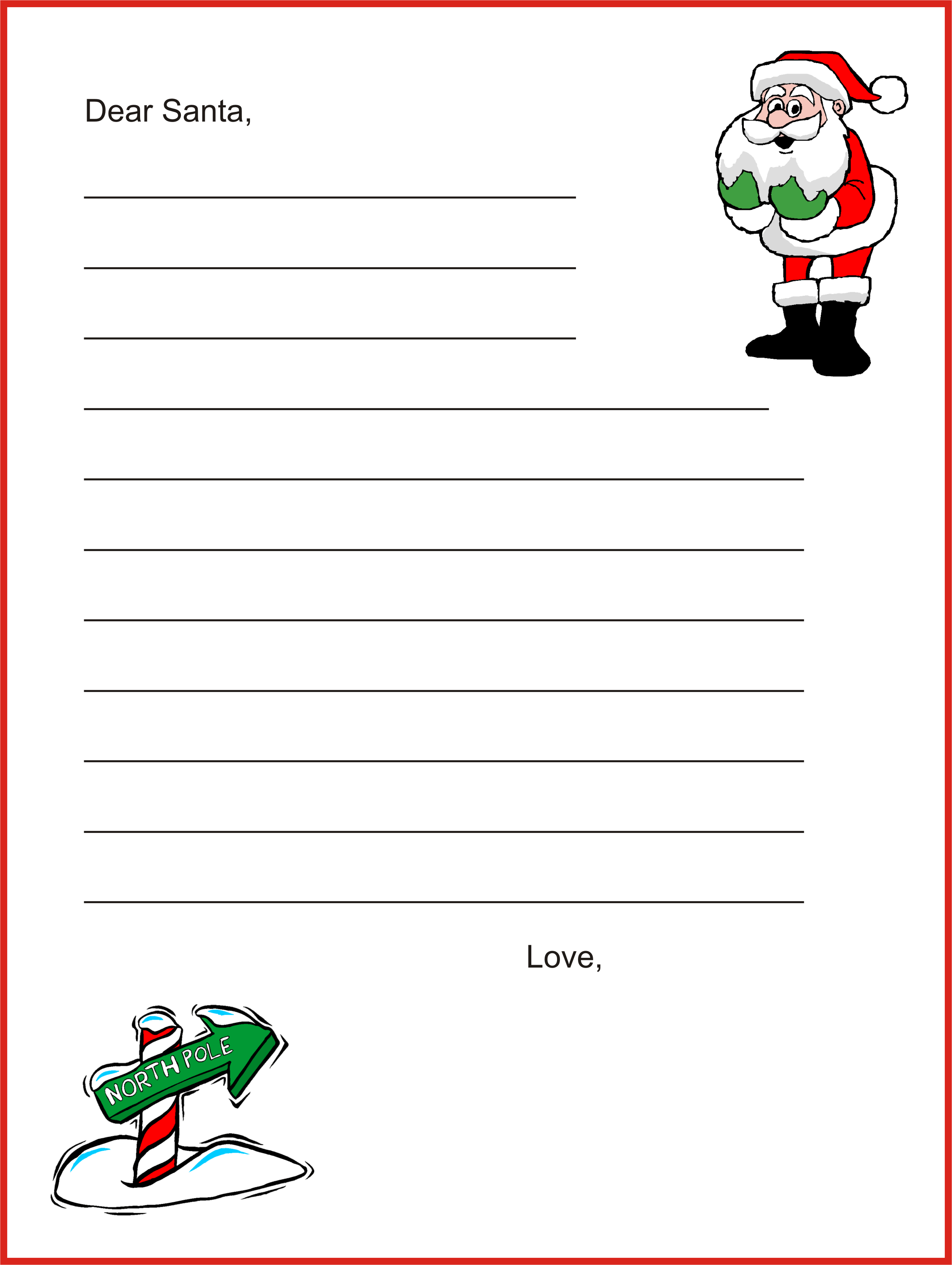 Santa Writing Paper For Kids