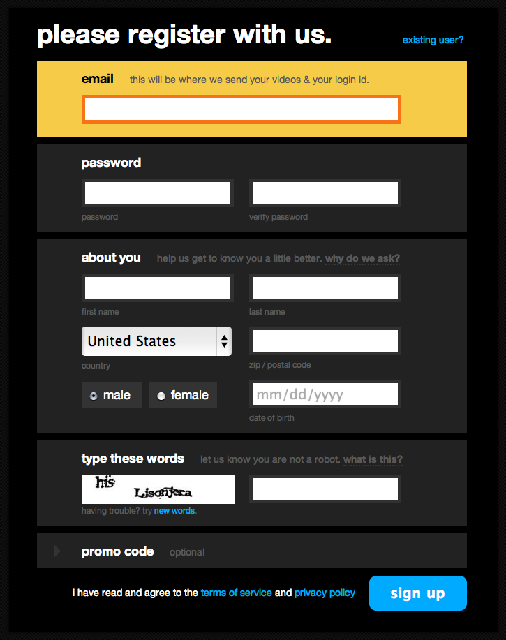 Sign Up Forms Examples