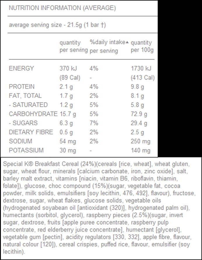 Special K Cereal Bar Nutrition Facts