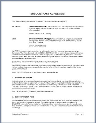 Subcontractor Agreement Template Construction