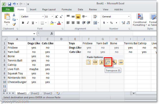 Switching Columns And Rows In Excel 2010