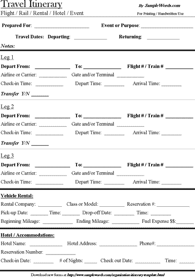 Technical Itinerary Sample