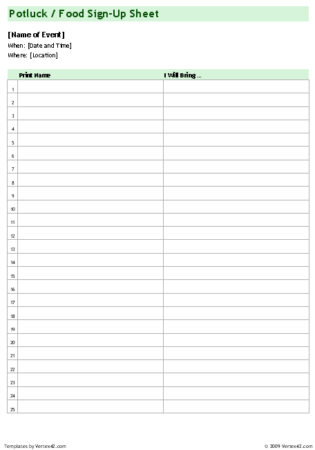 Volunteer Sign Up Sheet Template Free