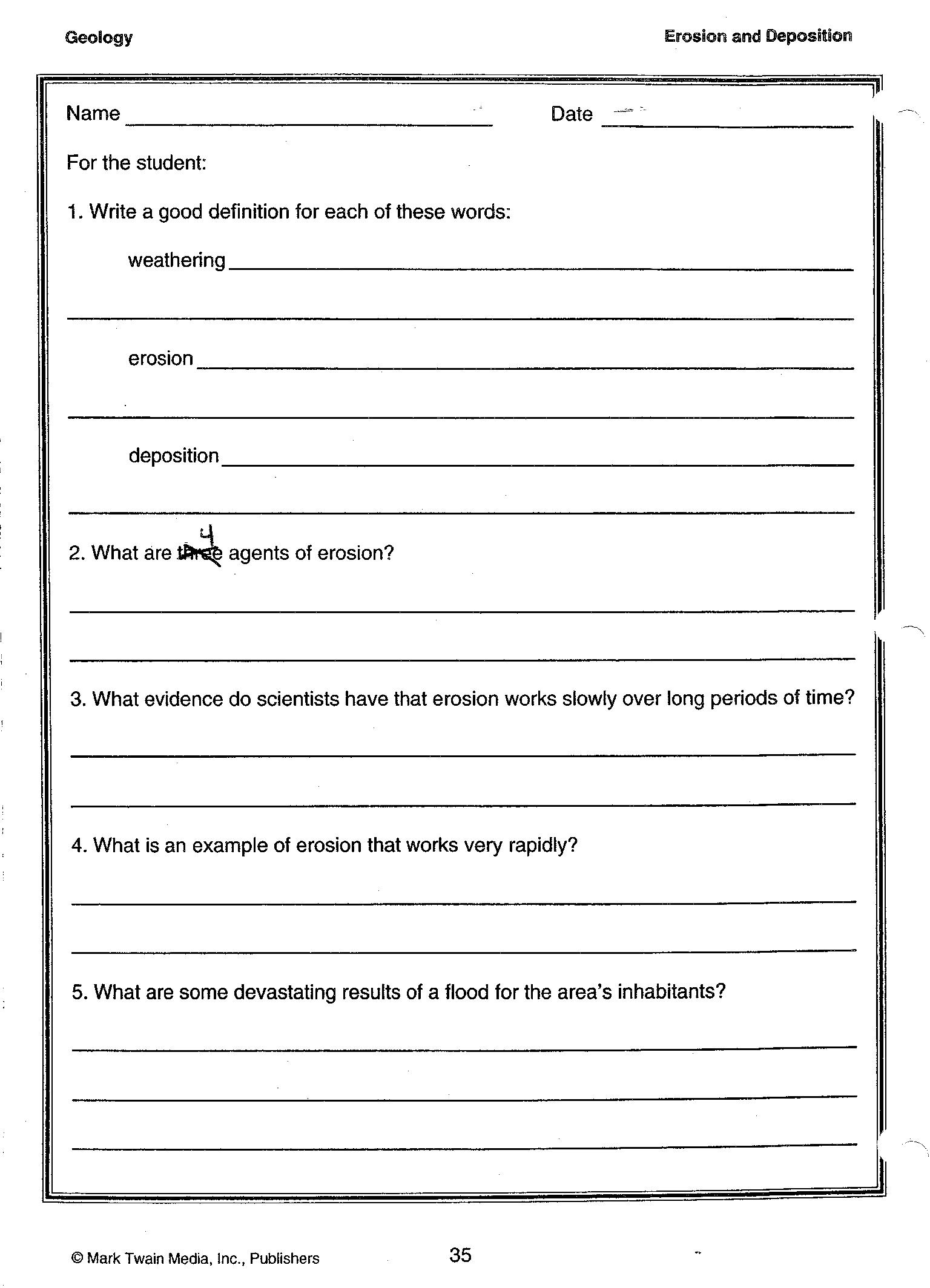 Weathering And Erosion Worksheets