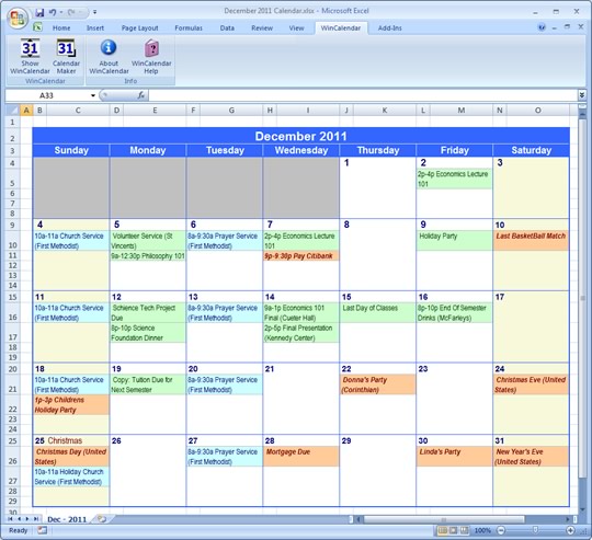Weekly Calendar 2012 Excel