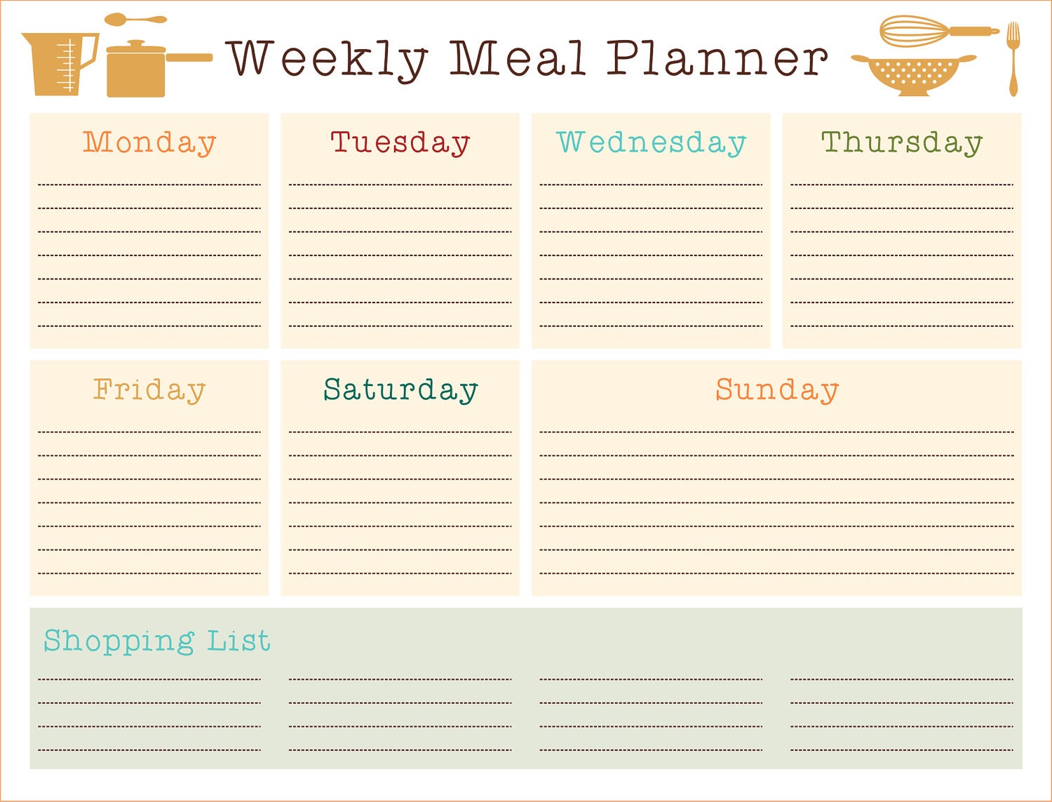 Weekly Meal Planner Printable