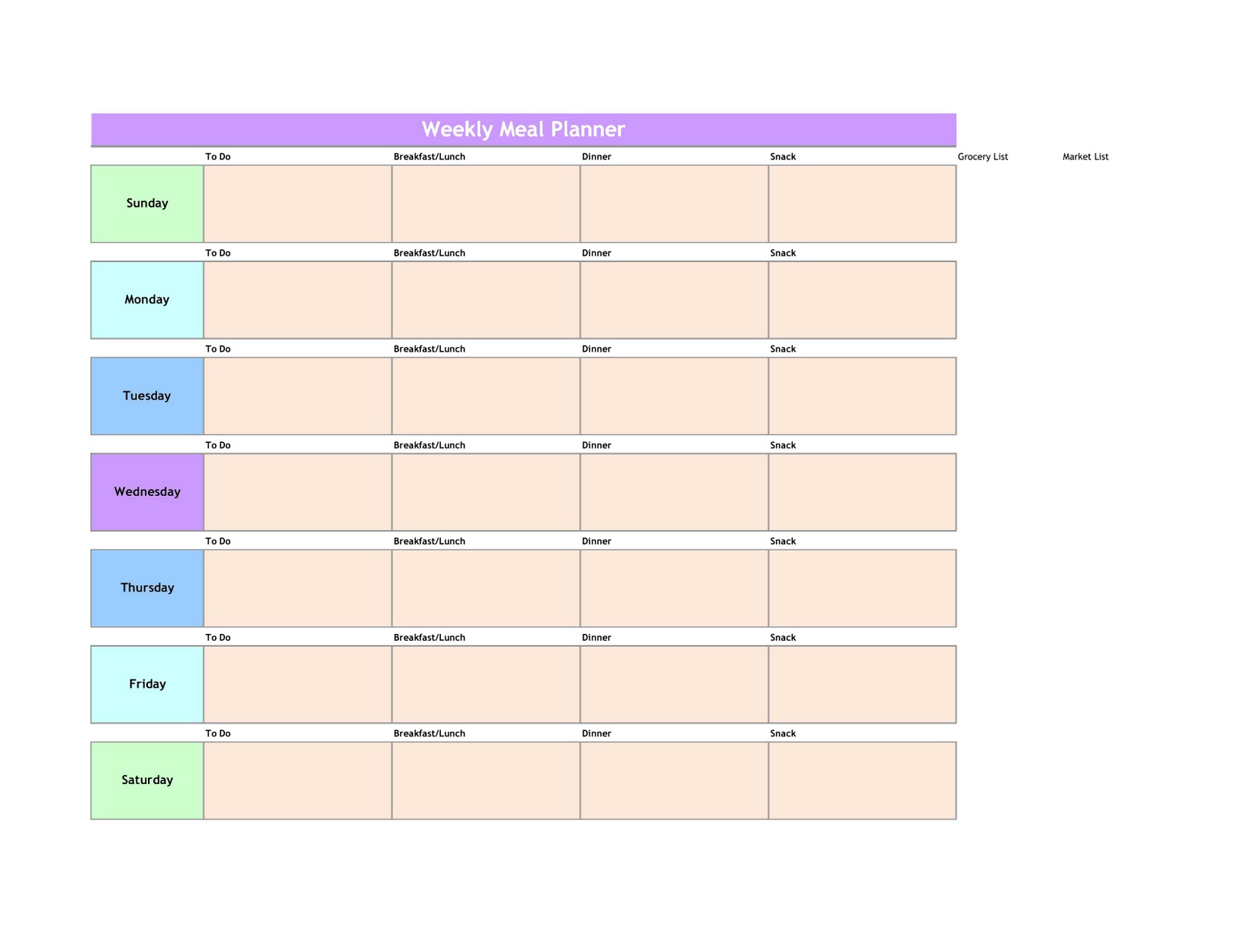 Weekly Meal Planner Template For Mac